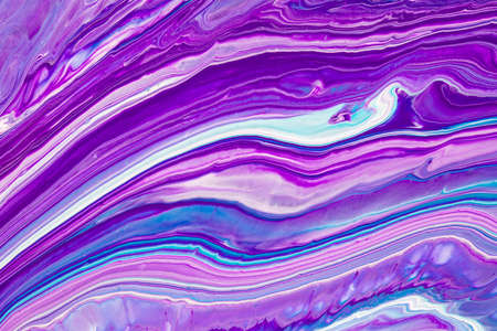 Fluid art texture. Abstract background with swirling paint effect. Liquid acrylic artwork with trendy mixed paints. Can be used for website background. Purple, blue and turquoise overflowing colorsの写真素材