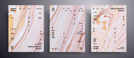 Abstract acrylic banner, fluid art vector texture pack. Beautiful background that applicable for design cover, invitation, flyer and etc. Brown, beige and white unusual creative surface templateのイラスト素材
