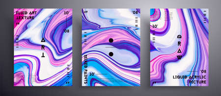 Abstract vector poster, collection of modern fluid art covers. Artistic background that can be used for design cover, invitation, flyer and etc. Pink, aquamarine and white creative iridescent artworkのイラスト素材