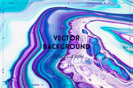 Fluid art texture. Abstract background with mixing paint effect. Liquid acrylic artwork that flows and splashes. Mixed paints for interior poster. Blue, purple and white overflowing colorsのイラスト素材