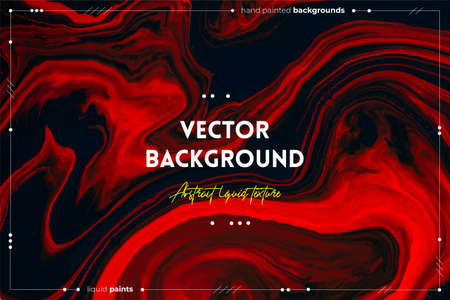 Fluid art texture. Abstract background with swirling paint effect. Liquid acrylic picture that flows and splashes. Mixed paints for baner or wallpaper. Black, red and orange overflowing colorsのイラスト素材