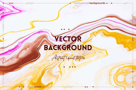 Fluid art texture. Abstract backdrop with mixing paint effect. Liquid acrylic artwork with artistic mixed paints. Can be used for baner or wallpaper. Pink, white and yellow overflowing colorsのイラスト素材