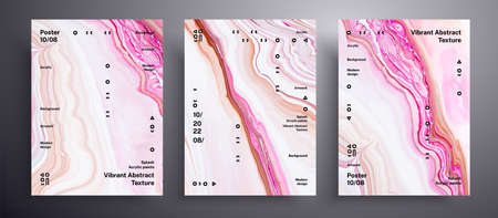Abstract vector placard, texture pack of fluid art covers. Beautiful background that can be used for design cover, poster, brochure and etc. Pink, brown and white unusual creative surface templateのイラスト素材