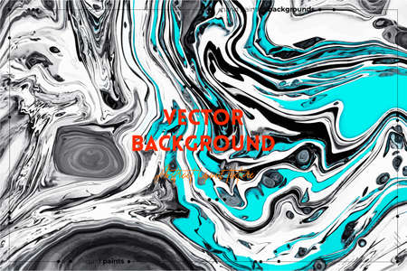 Fluid art texture. Abstract background with mixing paint effect. Liquid acrylic artwork with flows and splashes. Mixed paints for interior poster. Black, white and aquamarine overflowing colors.のイラスト素材