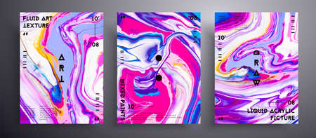 Abstract vector banner, texture set of fluid art covers. Trendy background that can be used for design cover, invitation, flyer and etc. Pink, lavender, yellow and white creative iridescent artwork.のイラスト素材