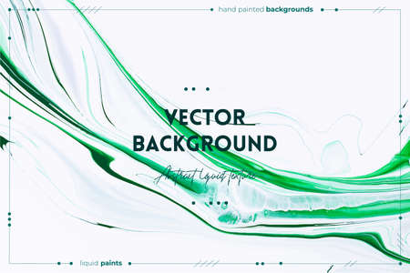 Fluid art texture. Backdrop with abstract swirling paint effect. Liquid acrylic picture with chaotic mixed paints. Can be used for posters or wallpapers. Green and white overflowing colors.のイラスト素材
