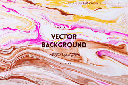 Fluid art texture. Abstract background with swirling paint effect. Liquid acrylic artwork with colorful mixed paints. Can be used for background or poster. Brown, white and pink overflowing colors.のイラスト素材