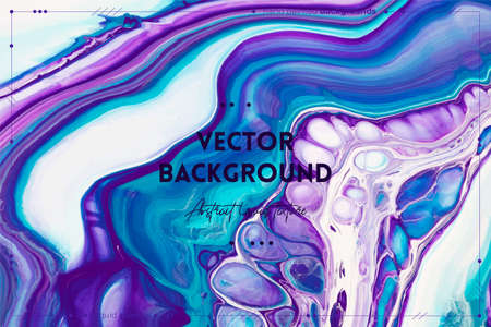 Fluid art texture. Abstract background with swirling paint effect. Liquid acrylic artwork that flows and splashes. Mixed paints for interior poster. Blue, purple and white overflowing colors.のイラスト素材
