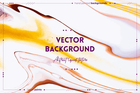 Fluid art texture. Abstract backdrop with iridescent paint effect. Liquid acrylic artwork with flows and splashes. Mixed paints for background or poster. Golden, brown and white overflowing colors.のイラスト素材