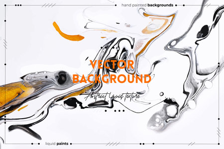 Fluid art texture. Abstract background with iridescent paint effect. Liquid acrylic artwork with beautiful mixed paints. Can be used for interior poster. Golden, black and white overflowing colors.のイラスト素材