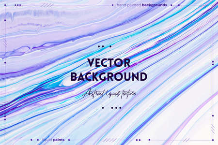 Fluid art texture. Abstract backdrop with iridescent paint effect. Liquid acrylic picture with artistic mixed paints. Can be used for baner or wallpaper. Blue, turquoise and white overflowing colors.のイラスト素材