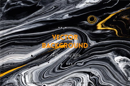Fluid art texture. Backdrop with abstract iridescent paint effect. Liquid acrylic artwork with artistic mixed paints. Can be used for baner or wallpaper. Golden, black and gray overflowing colors.のイラスト素材
