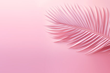Elegant stylized palm leaf with a smooth pink gradient, presented on a soft pastel pink backdrop for a serene compositionの素材