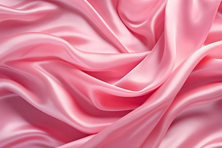 This image showcases the texture of light pink satin fabric, draped in elegant folds that highlight its lustrous sheen and silky smoothness, ideal for high-end fashion and interior design conceptsの素材