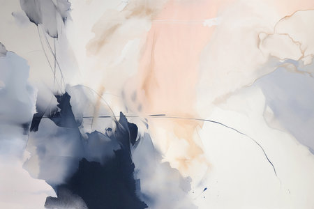 This canvas of abstract art, with its fluid acrylic strokes in a palette of peach and navy, offers a modern touch to any space and can also be used for wedding invitations and wrapping paperの素材