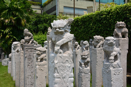 Folk beliefs of leizhou sculpture stone lionのeditorial素材