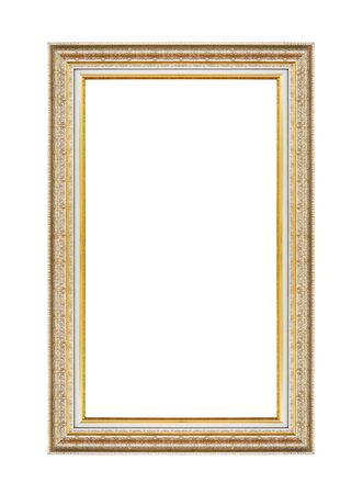 Gold frame,wooden frame for painting or picture on white background with clipping path, isolatedの写真素材