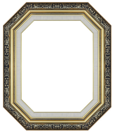 Old antique gold and black frame isolated decorative carved wood stand, Antique gold and black frame isolated on white backgroundの写真素材