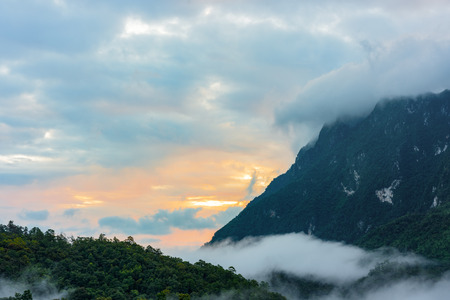 Sunset at the Newfound Gap in the Great Smoky Mountains, Peak of Doi Luang Chiang Dao montains is a 2,175 m high mountain in Chiang Mai Province, Thailandの写真素材