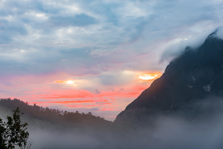 Sunset at the Newfound Gap in the Great Smoky Mountains, Peak of Doi Luang Chiang Dao montains is a 2,175 m high mountain in Chiang Mai Province, Thailandの写真素材