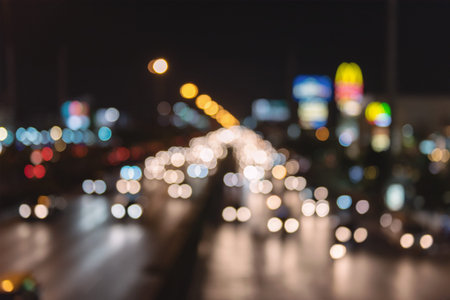 Artistic style - Defocused urban abstract texture ,bokeh of city lights on expressway in the...