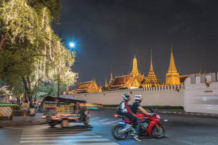 BANGKOK, THAILAND - Dec 12 : Temple of the Emerald Wat Phra Kaew at night in Bangkok Thailand on Dec 12 2015,  Wat Phra Kaew is one of the most popular tourists destination in Thailandのeditorial素材