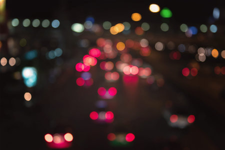 Artistic style - Defocused urban abstract texture ,bokeh of city lights on expressway in the...