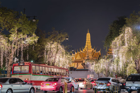 BANGKOK, THAILAND - Dec 12 : Temple of the Emerald Wat Phra Kaew at night in Bangkok Thailand on Dec 12 2015,  Wat Phra Kaew is one of the most popular tourists destination in Thailandのeditorial素材