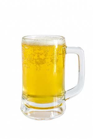 Frosty glass of light beer on a white backgroundの写真素材