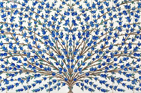 Old indigo blue tiles tloor ornamentの写真素材