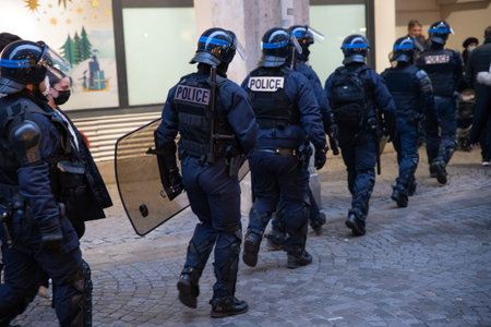 Police in riot gear during a demonstration against the government.