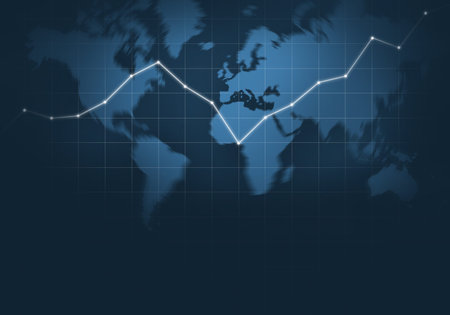 World map and stock market financial graph background. 3D rendering.
