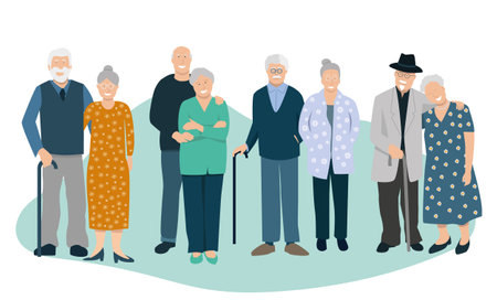 vector illustration showing a group of characters representing elderly couples. Withdrawal conceptのイラスト素材