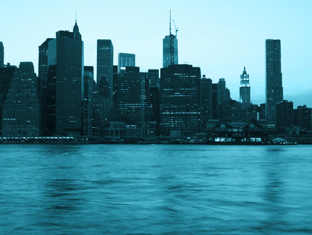 Downtown skyline,Night scape, cold light monochrome,Manhattanの写真素材