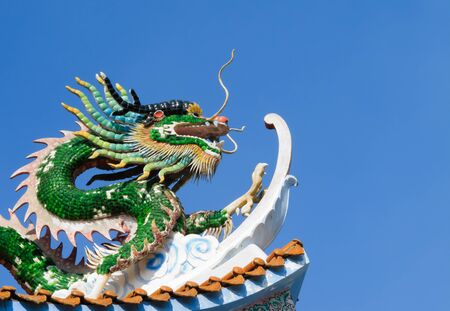 Green Chinese Dragon Sculptureの写真素材