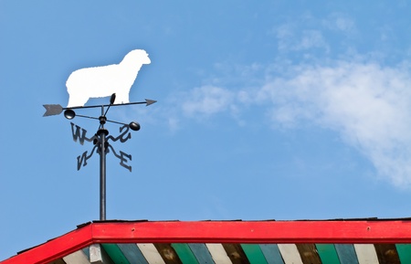 White sheep weather vane on the roofの写真素材