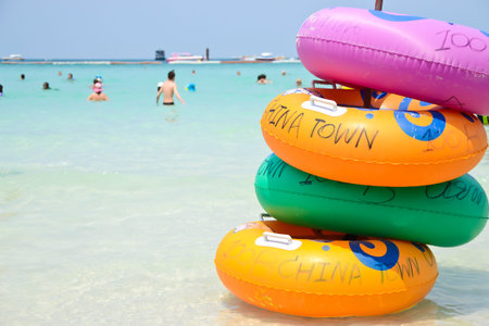The colorful swim ring at the beach