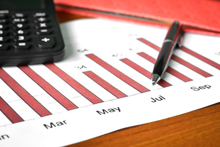 Bar graph with ballpoint pen and calculator