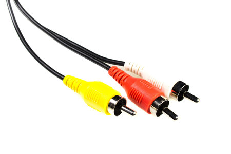 video and audio wire jack on white background