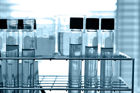 Laboratory glassware with chemical liquid 