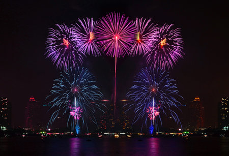 Beautiful firework display on the river