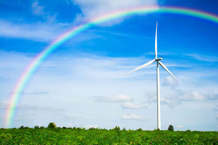 Wind turbine with blue sky, renewable energyの写真素材