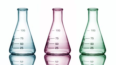 Flask isolated on white with reflectionの写真素材