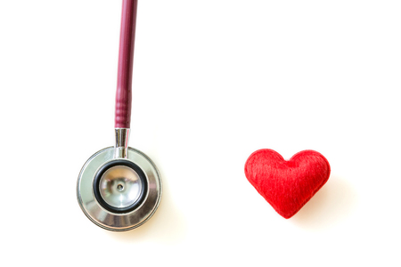 heart with stethoscope on white backgroundの写真素材