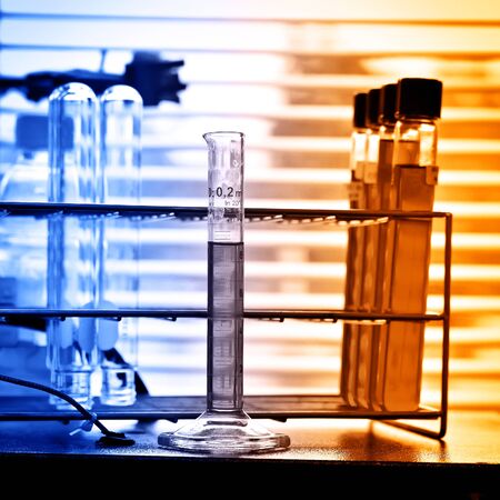 test tubes in rackの写真素材