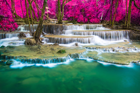 Beautiful waterfall in autumn forestの写真素材