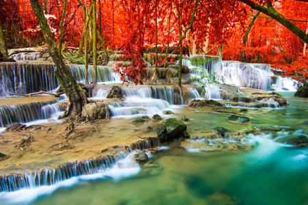 Beautiful waterfall in autumn forest