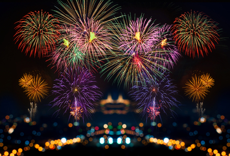 Beautiful colorful fireworks on celebration nightの写真素材