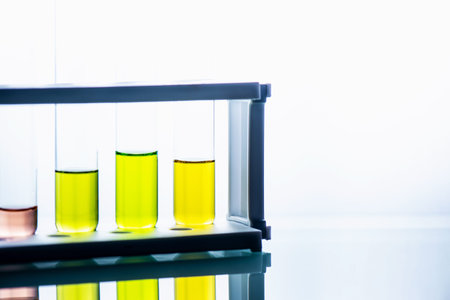 lab glassware and test tubes in chemical laboratory background, science laboratory research and...