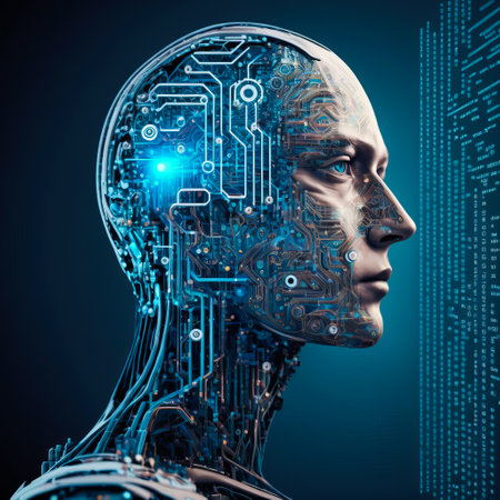 Abstract artificial intelligence businessman and humanoid robot concept, generative aiの素材